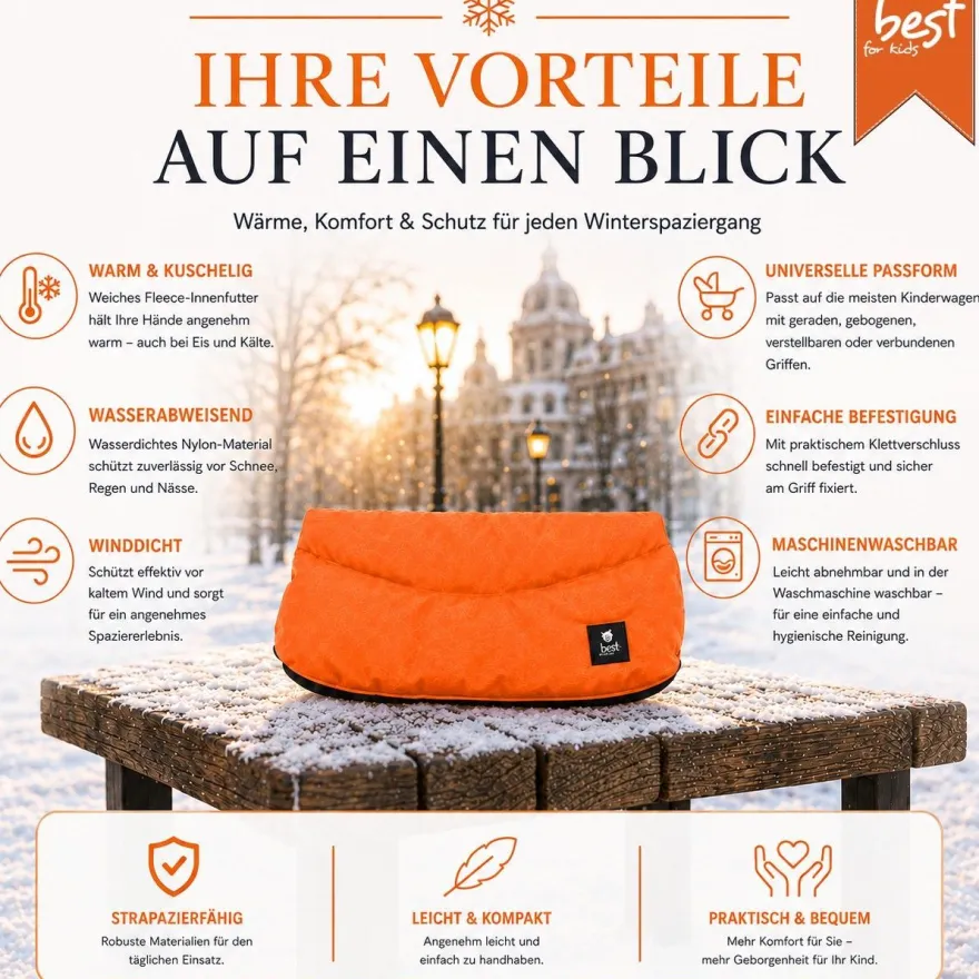Best For Kids Kinderwagen Handwärmer - Universell, Wasserdicht & Kuschelig, Winter