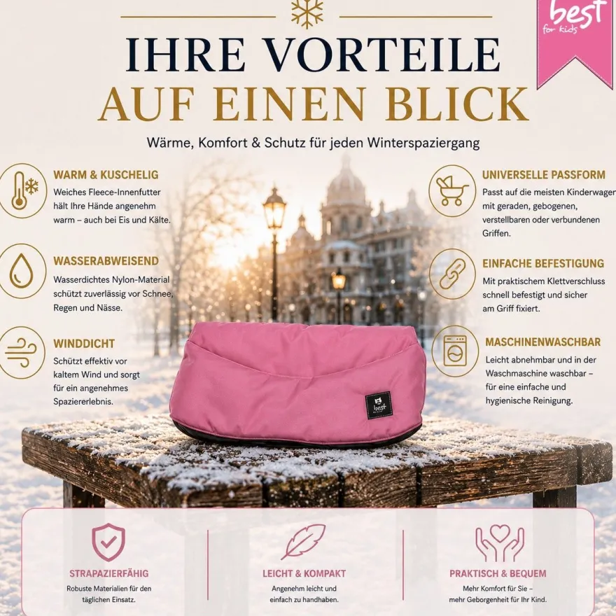 Best For Kids Kinderwagen Handwärmer - Universell, Wasserdicht & Kuschelig, Winter