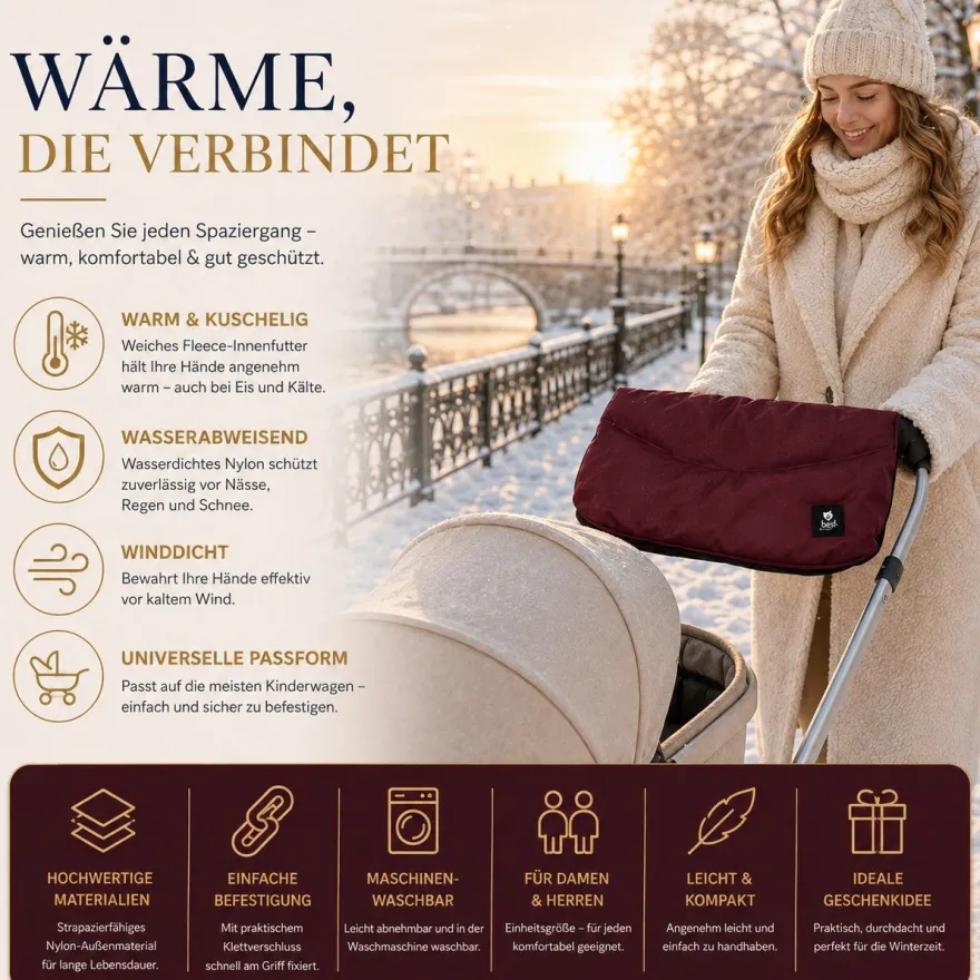 Best For Kids Kinderwagen Handwärmer - Universell, Wasserdicht & Kuschelig, Winter