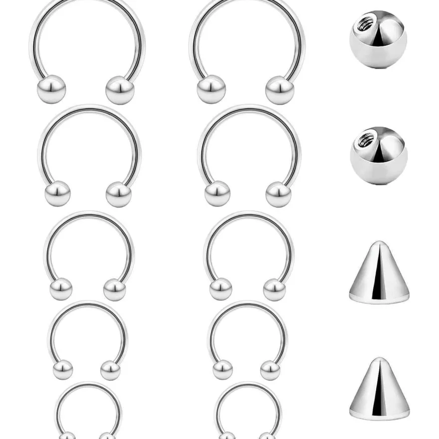Besyvvin 10er Set Hufeisen Nasenring Lippenpiercing Helix Ring 1,2mm Piercing