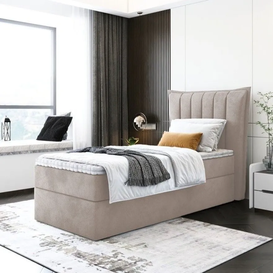 Bett Einzelbett Boxspringbett LUNA MINI mit Bonell-Matratze + Bettkasten