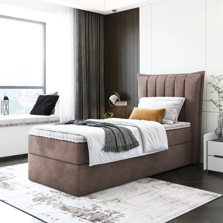 Bett Einzelbett Boxspringbett LUNA MINI mit Bonell-Matratze + Bettkasten