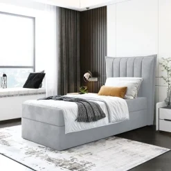 Bett Einzelbett Boxspringbett LUNA MINI mit Bonell-Matratze + Bettkasten
