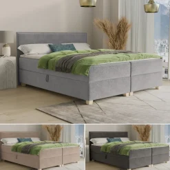 Bett FREN mit Bettkästen Boxspringbett Bonell-Matratze Doppelbett Topper Bettgestell