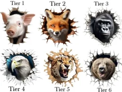 Bügelbild Bügelmotiv 3D Tiere Loch Fuchs Affe Panda Elefant verschiedene Größen