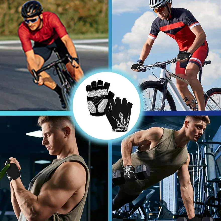 Bikingmoreok Fahrradhandschuhe Halbfinger Herren Damen Unisex Weiß S