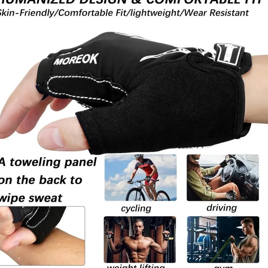 Bikingmoreok Fahrradhandschuhe Halbfinger Herren Damen Unisex Weiß S