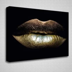 Bild Schlafzimmer Erotik | Wohnzimmer Bild | Goldene Lippen | XXL Wandbild |