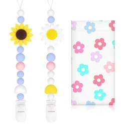 Bingtoo 2er Pack Baby Schnullerkette Silikon mit Sicherheitsclip - Ideal als
