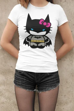 Bio Baumwolle Damen T-Shirt Hello Kitty Batman Süße Katze Cute Cat Japan Hero