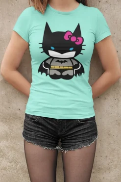 Bio Baumwolle Damen T-Shirt Hello Kitty Batman Süße Katze Cute Cat Japan Hero