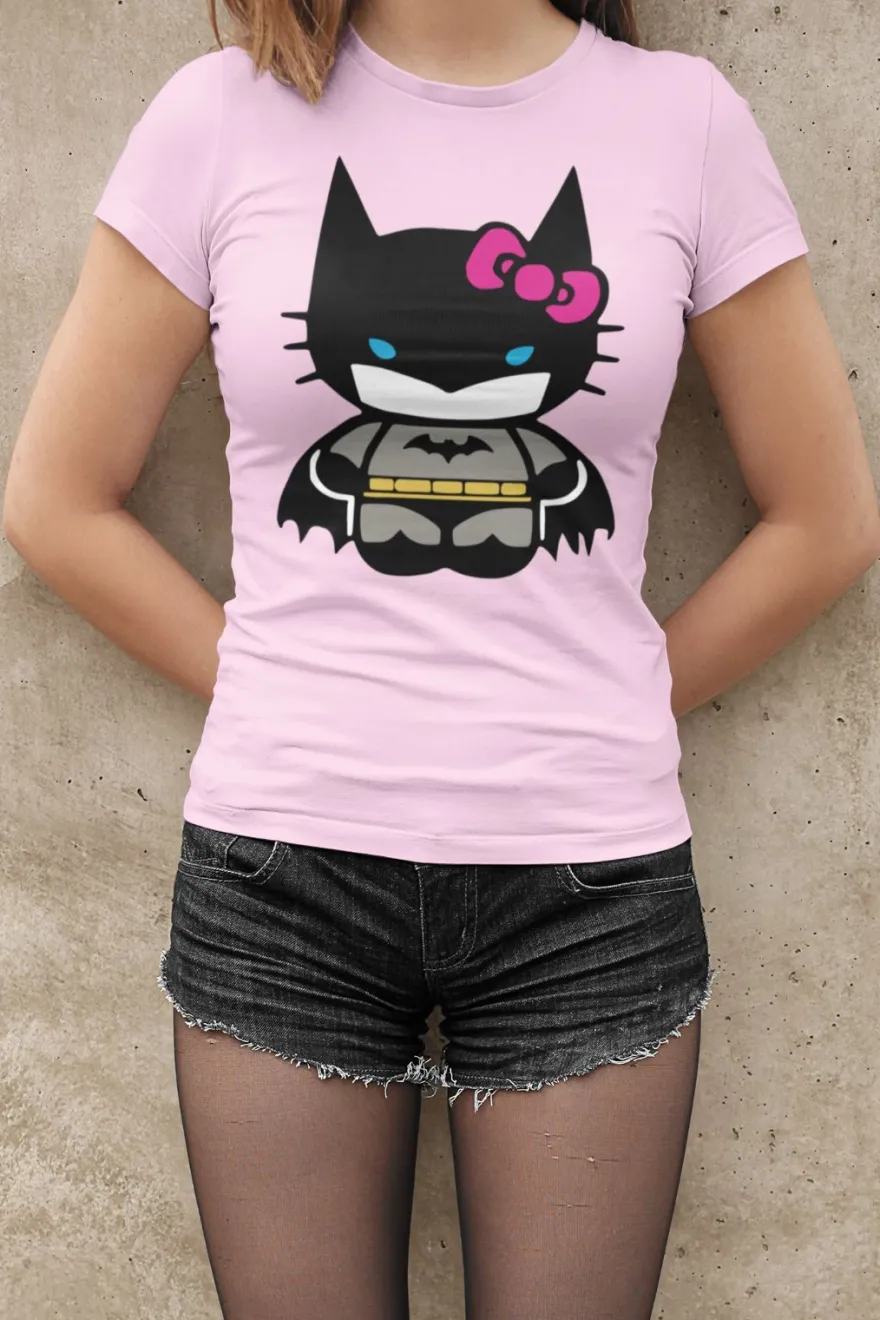 Bio Baumwolle Damen T-Shirt Hello Kitty Batman Süße Katze Cute Cat Japan Hero