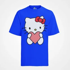 Bio Baumwolle Damen T-Shirt Oversize Hello Kitty Hallo Herz Katze Süße Katze
