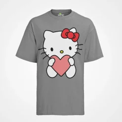 Bio Baumwolle Damen T-Shirt Oversize Hello Kitty Hallo Herz Katze Süße Katze