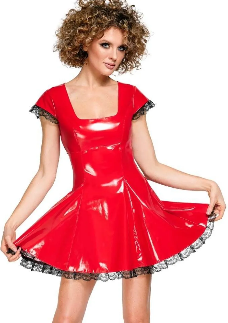 Black Level Minikleid in Rot mit Karree-Ausschnitt und Spitzenrüschen