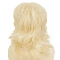 Blonde 70er 80er Lockige Schulterlange Shaggy Perücke mit Pony für Damen