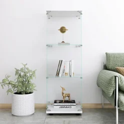 Blsyhdh Glasvitrine, moderner Regalschrank mit 3 Etagen, transparent, 125 x 42