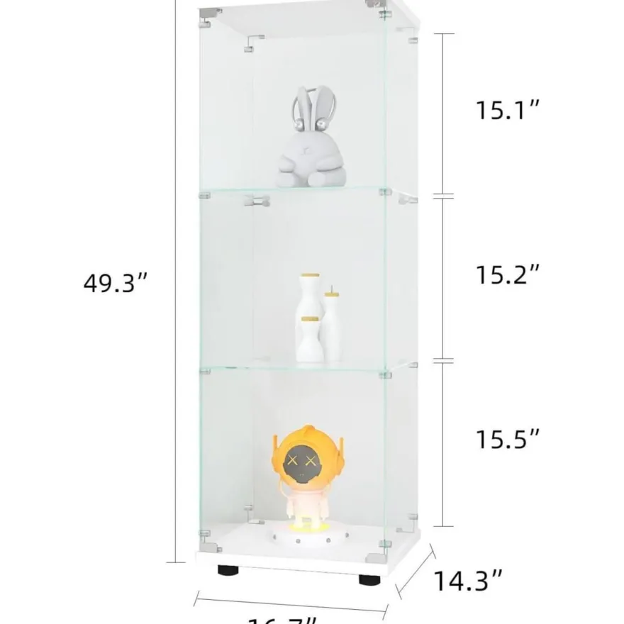 Blsyhdh Glasvitrine, moderner Regalschrank mit 3 Etagen, transparent, 125 x 42