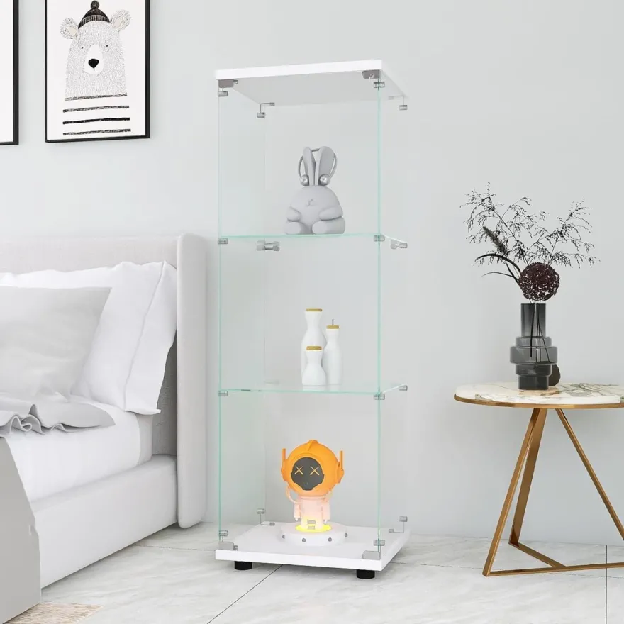 Blsyhdh Glasvitrine, moderner Regalschrank mit 3 Etagen, transparent, 125 x 42