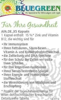 Bluegreen AFA. DE. X5 AFA-Bärlauch-Chlorella-Koriander-Spirulina 30g, ca.60 Kapseln