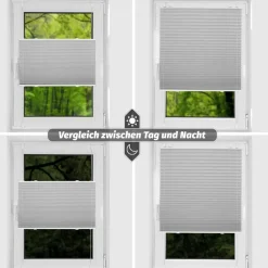 bobodeco Plissee ohne Bohren Verdunkelung Klemmfix Hellgrau 65x130 cm, Thermo