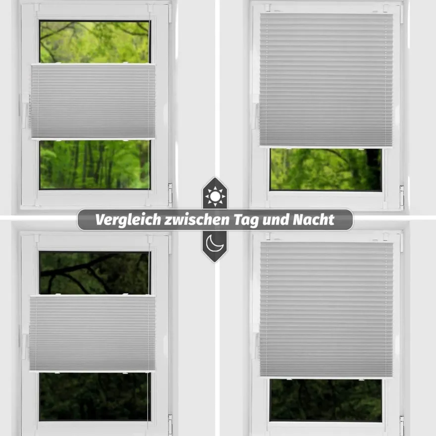 bobodeco Plissee ohne Bohren Verdunkelung Klemmfix Hellgrau 65x130 cm, Thermo