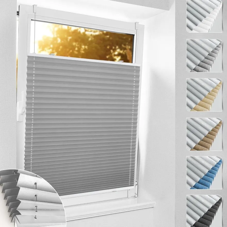 bobodeco Plissee ohne Bohren Verdunkelung Klemmfix Hellgrau 65x130 cm, Thermo