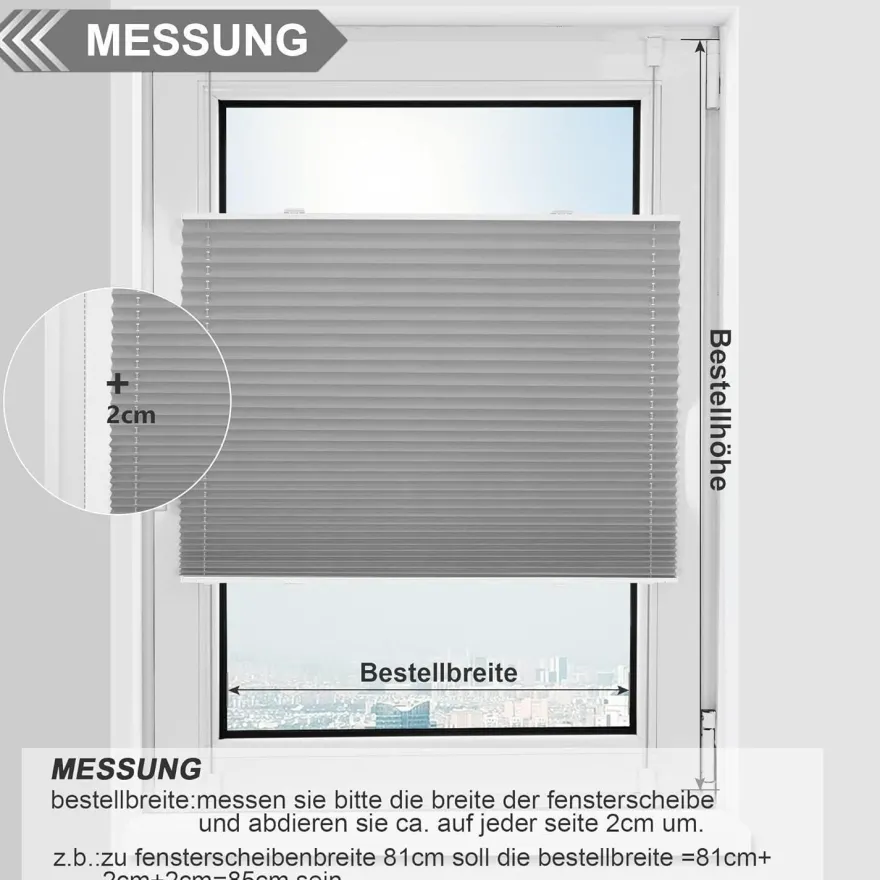 bobodeco Plissee ohne Bohren Verdunkelung Klemmfix Hellgrau 65x130 cm, Thermo