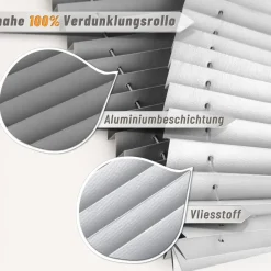 bobodeco Plissee ohne Bohren Verdunkelung Klemmfix Grau 65x200 cm, Thermo
