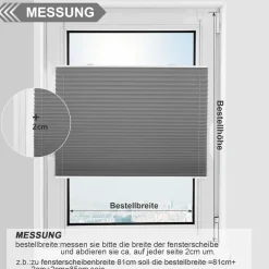 bobodeco Plissee ohne Bohren Verdunkelung Klemmfix Grau 65x200 cm, Thermo