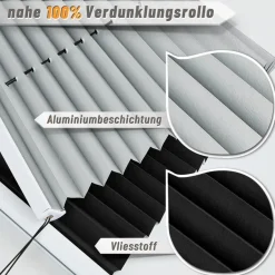 bobodeco Plissee ohne Bohren Verdunkelung Klemmfix, Schwarz 90x110 cm(BxH)