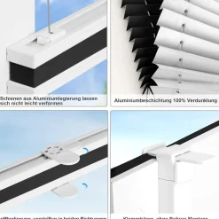 bobodeco Plissee ohne Bohren Verdunkelung Klemmfix Thermo 60x120 cm Schwarz