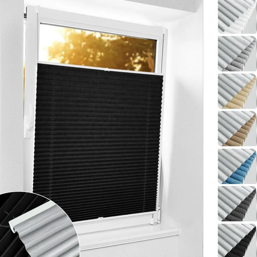 bobodeco Plissee ohne Bohren Verdunkelung Klemmfix Schwarz 90x120 cm Thermo