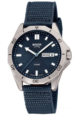 Boccia Titan-Armbanduhr für Herren mit Saphirglas 10 bar Blau 3680-01