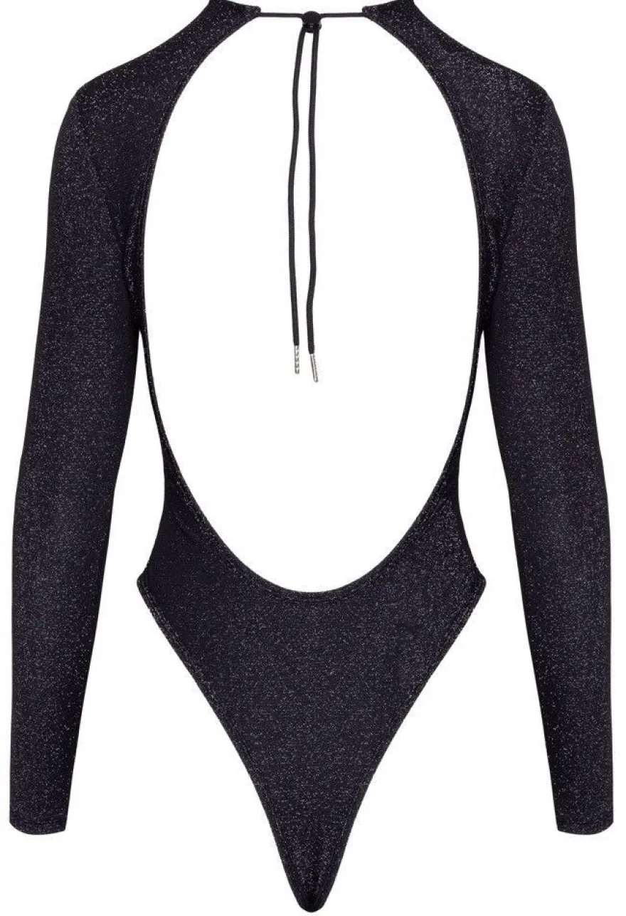Body Cottelli PARTY - ORION - Langarm-Riobody - Schwarz mit Silberglitzer Gr.M