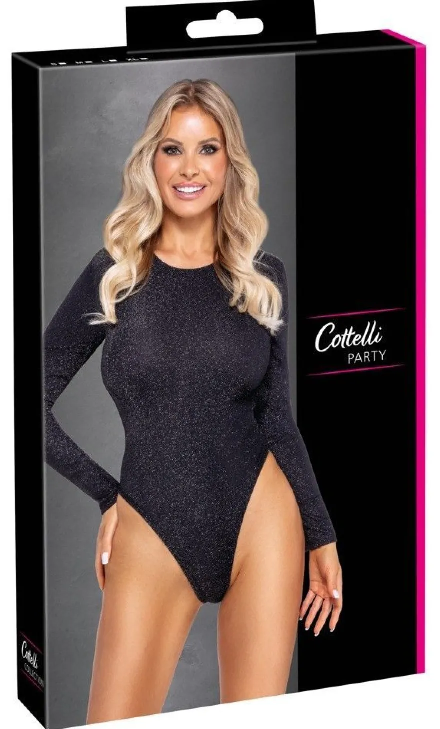 Body Cottelli PARTY - ORION - Langarm-Riobody - Schwarz mit Silberglitzer Gr.M