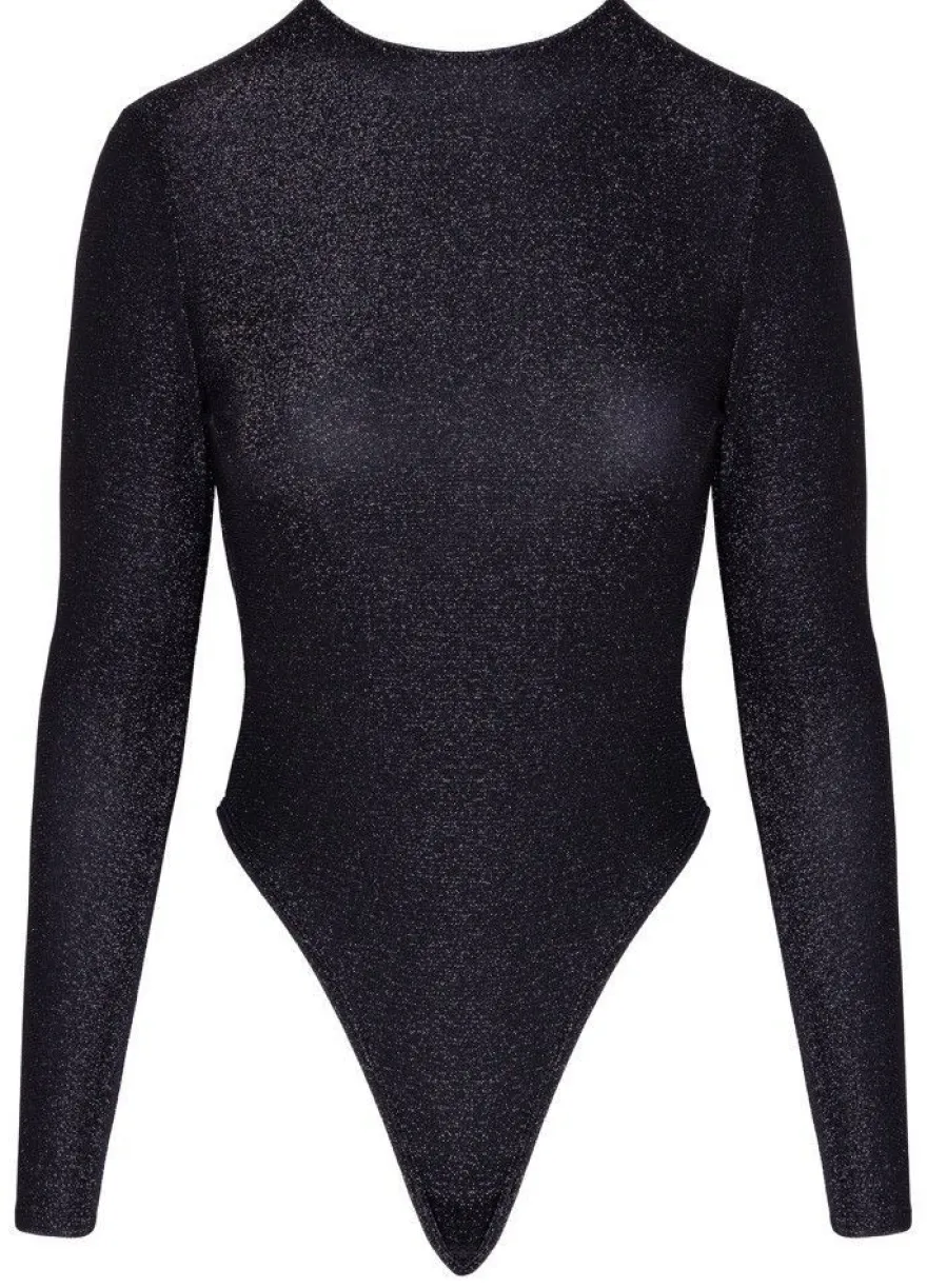 Body Cottelli PARTY - ORION - Langarm-Riobody - Schwarz mit Silberglitzer Gr.M