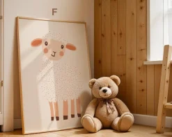 Boho Babyzimmer Poster · Giraffe, Löwe, Bär, Biene, Schwein, Schaf · Niedlich