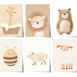 Boho Babyzimmer Poster · Giraffe, Löwe, Bär, Biene, Schwein, Schaf · Niedlich