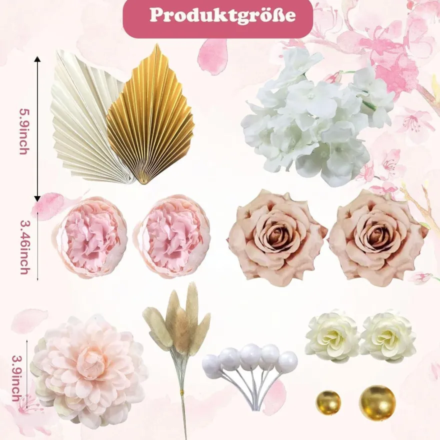 Boho Tortendeko Set 29-teilig mit Blumen und Palmen für Geburtstag Hochzeit