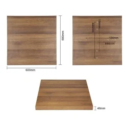 Bolero Tischplatte quadratisch in Eiche rustikal und 600x600x48mm