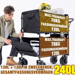 Bollerwagen Klappbarer All Terrain 150/200kg faltbar Handwagen für Camping