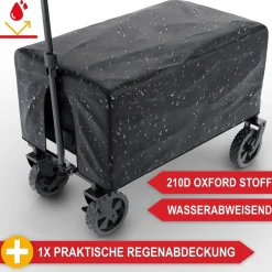 Bollerwagen Strandbollerwagen Faltbollerwagen Regenschutz 61 Liter klappbarer Schwarz
