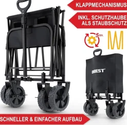 Bollerwagen Strandbollerwagen Faltbollerwagen Regenschutz 61 Liter klappbarer Schwarz