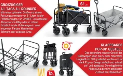 Bollerwagen Strandbollerwagen Faltbollerwagen Regenschutz 61 Liter klappbarer Schwarz