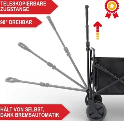 Bollerwagen Strandbollerwagen Faltbollerwagen Regenschutz 61 Liter klappbarer Schwarz