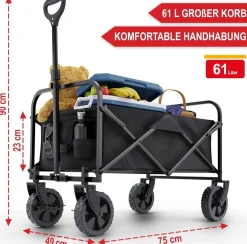 Bollerwagen Strandbollerwagen Faltbollerwagen Regenschutz 61 Liter klappbarer Schwarz