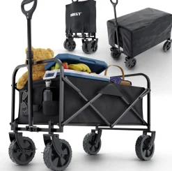 Bollerwagen Strandbollerwagen Faltbollerwagen Regenschutz 61 Liter klappbarer Schwarz