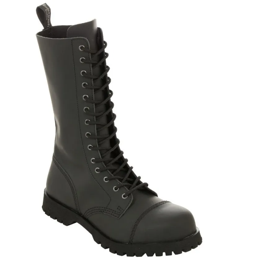 Boots & Braces 14-Loch Stiefel Basic aus mattschwarzem Leder mit Stahlkappe