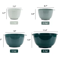BoxedHome Mixing Bowl Grün Kunststoff Set 4-teilig stapelbar rutschfest